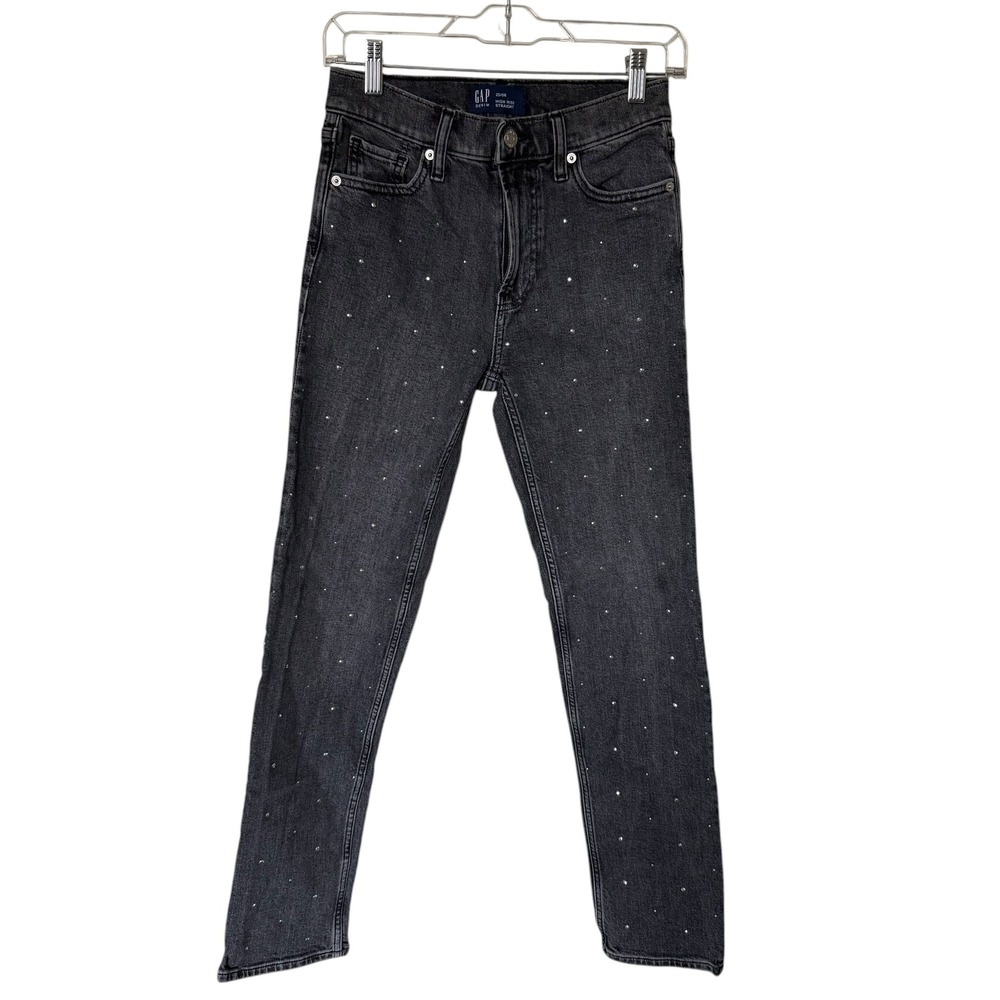 Gap High Rise Straight Jeans Womens 25/0R Black Rhinestone Embellished Excellent